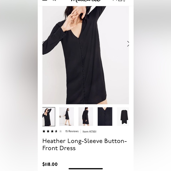 Madewell: Heather Long-Sleeve Button-Front Dress - Picture 2 of 5